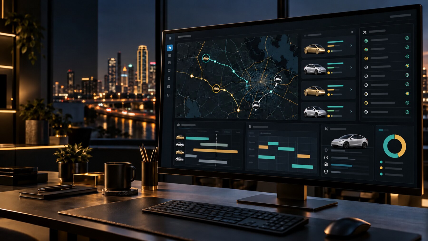 TREVLER fleet operations dashboard concept showing vehicle routes, schedules and service status